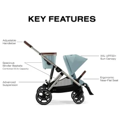 Cybex Gazelle S Single-to-Double Stroller - Taupe Frame / Sky Blue