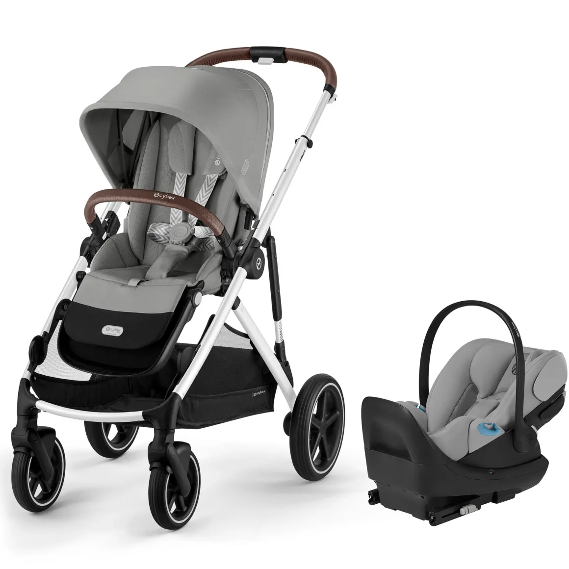 Cybex Gazelle S Stroller + Cloud G Pro Travel System Bundle - Silver Frame / Stone Grey