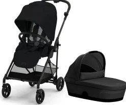 Cybex Melio Carbon 3 Compact Stroller + Melio Cot 3 Bundle - Moon Black
