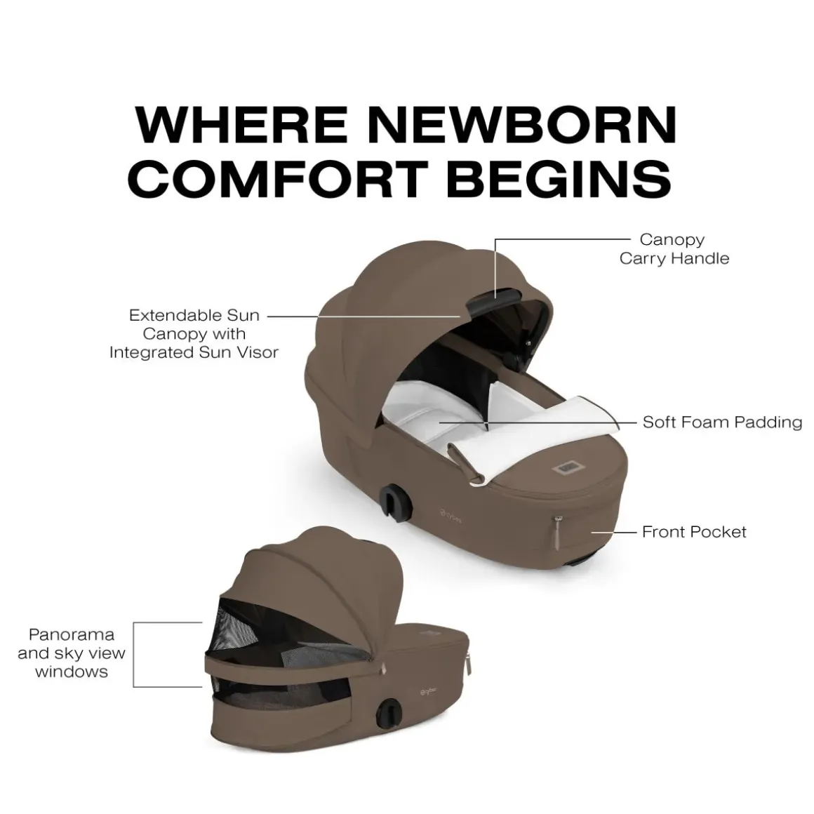 Cybex Mios / Coya Fold Lux Carry Cot (2026) - Coconut Brown