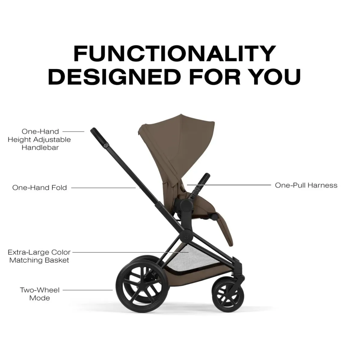 Cybex Priam Stroller (2026) - Matte Black Frame / Coconut Brown Lux Seat