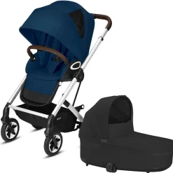 Cybex Talos S Lux All-Terrain Stroller + Cot S Lux 2 Bundle - Navy Blue / Moon Black