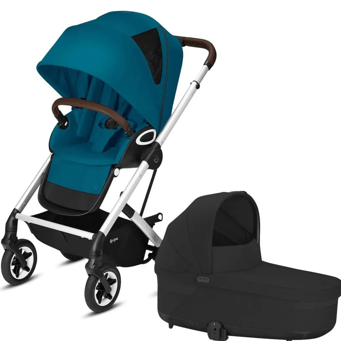 Cybex Talos S Lux All-Terrain Stroller + Cot S Lux 2 Bundle - River Blue / Moon Black