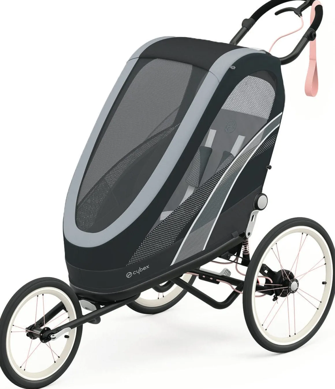 Cybex Zeno Multisport Trailer Bundle - Black/Pink Frame + All Black Seat Pack