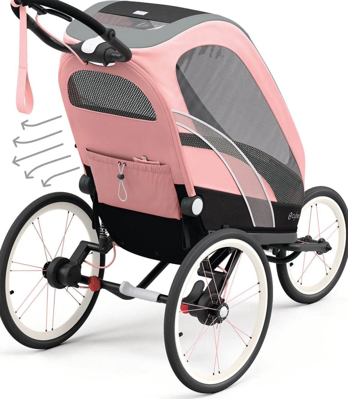 Cybex Zeno Multisport Trailer Bundle - Black/Pink Frame + All Black Seat Pack