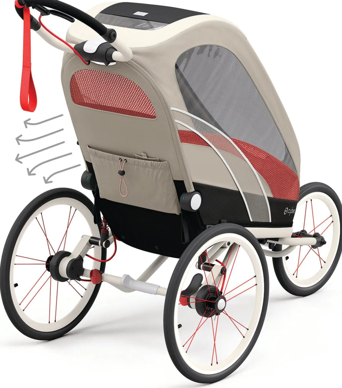 Cybex Zeno Multisport Trailer Bundle - Cream/Orange Frame + All Black Seat Pack