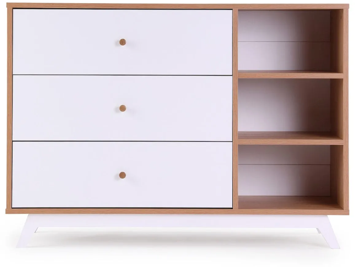 dadada Central Park 3-Drawer Dresser - White / Red Oak