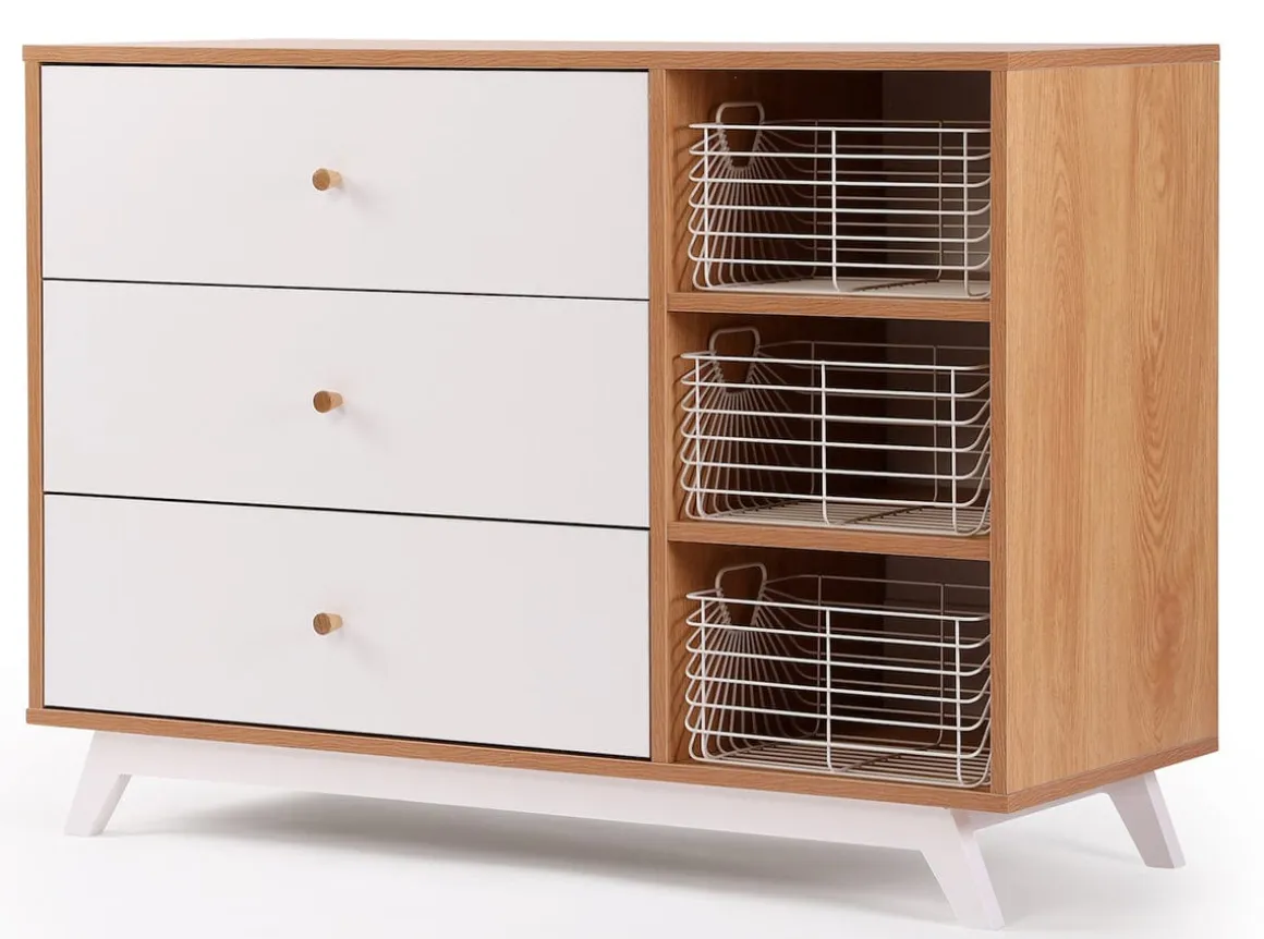 dadada Central Park 3-Drawer Dresser - White / Red Oak
