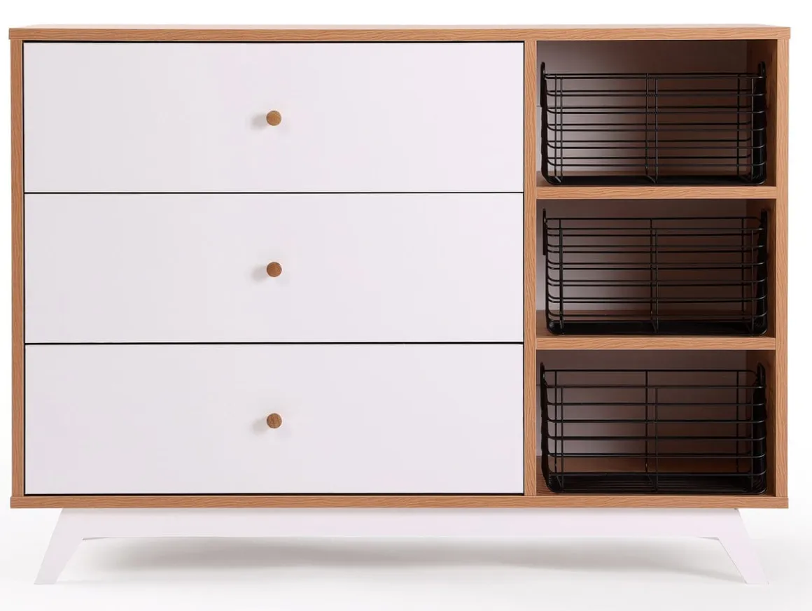 dadada Central Park 3-Drawer Dresser - White / Red Oak