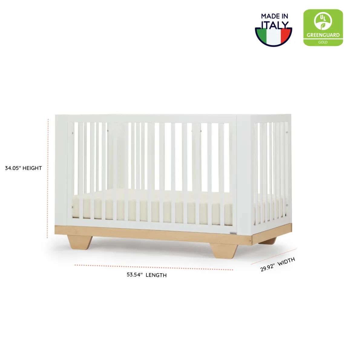 dadada Spirit 8-in-1 Convertible Crib - White / Natural