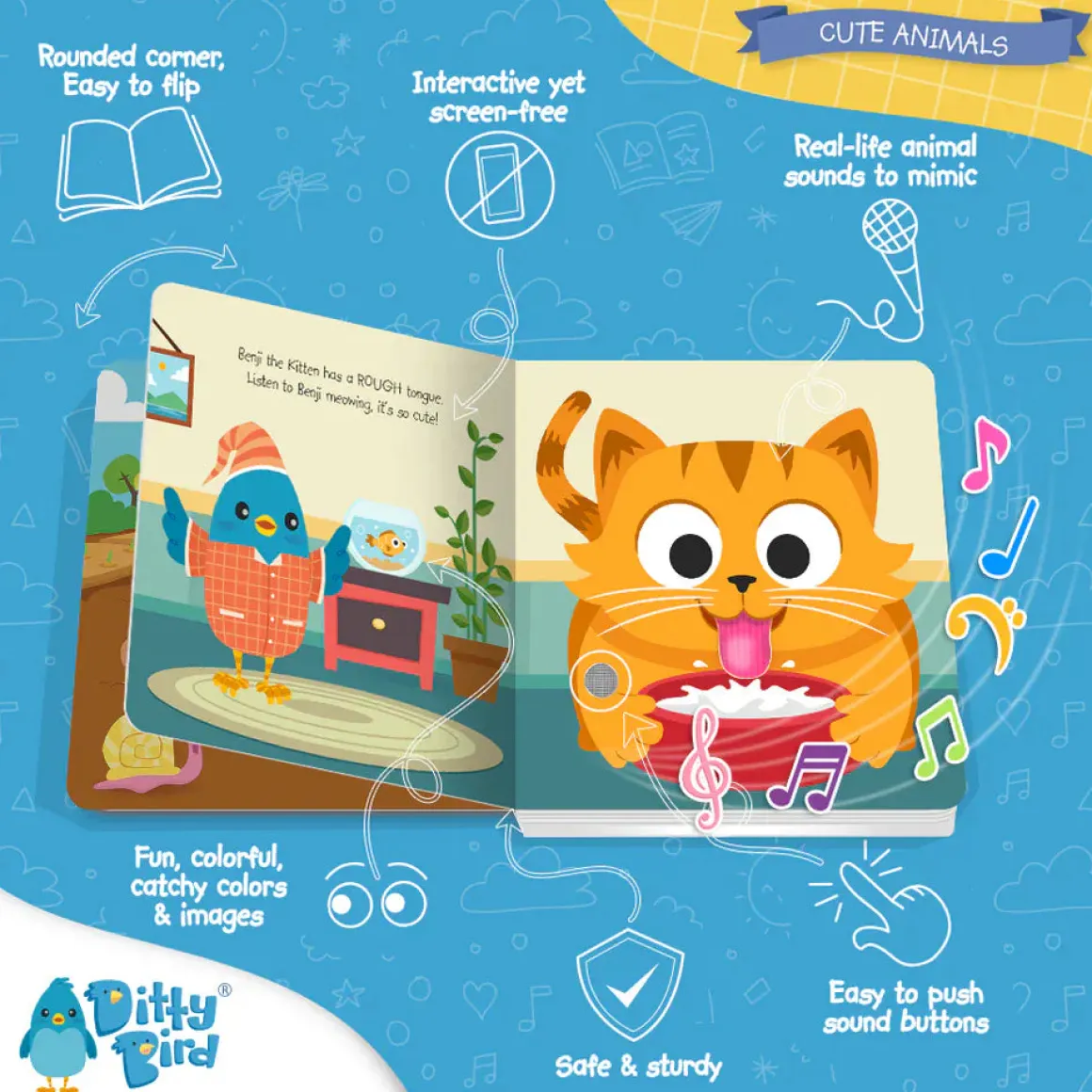 Ditty Bird Musical Books - Touch the Cute Animals