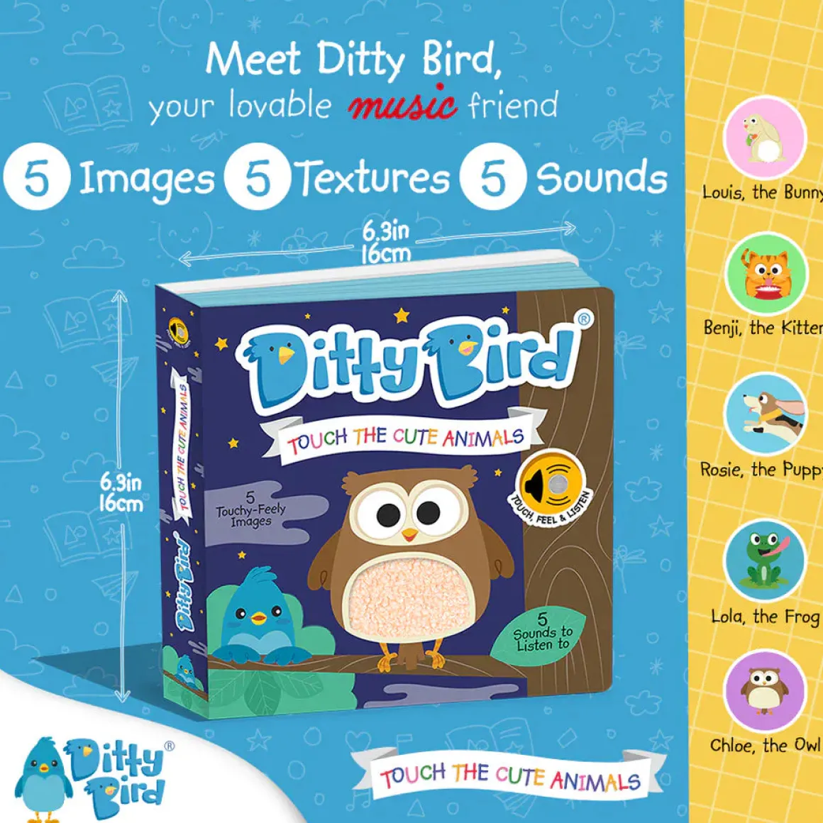 Ditty Bird Musical Books - Touch the Cute Animals