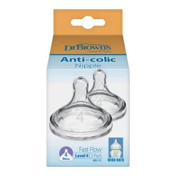 Dr. Brown's Natural Flow Wide-Neck Baby Bottle Silicone Nipple - Level 4, 2 Pack