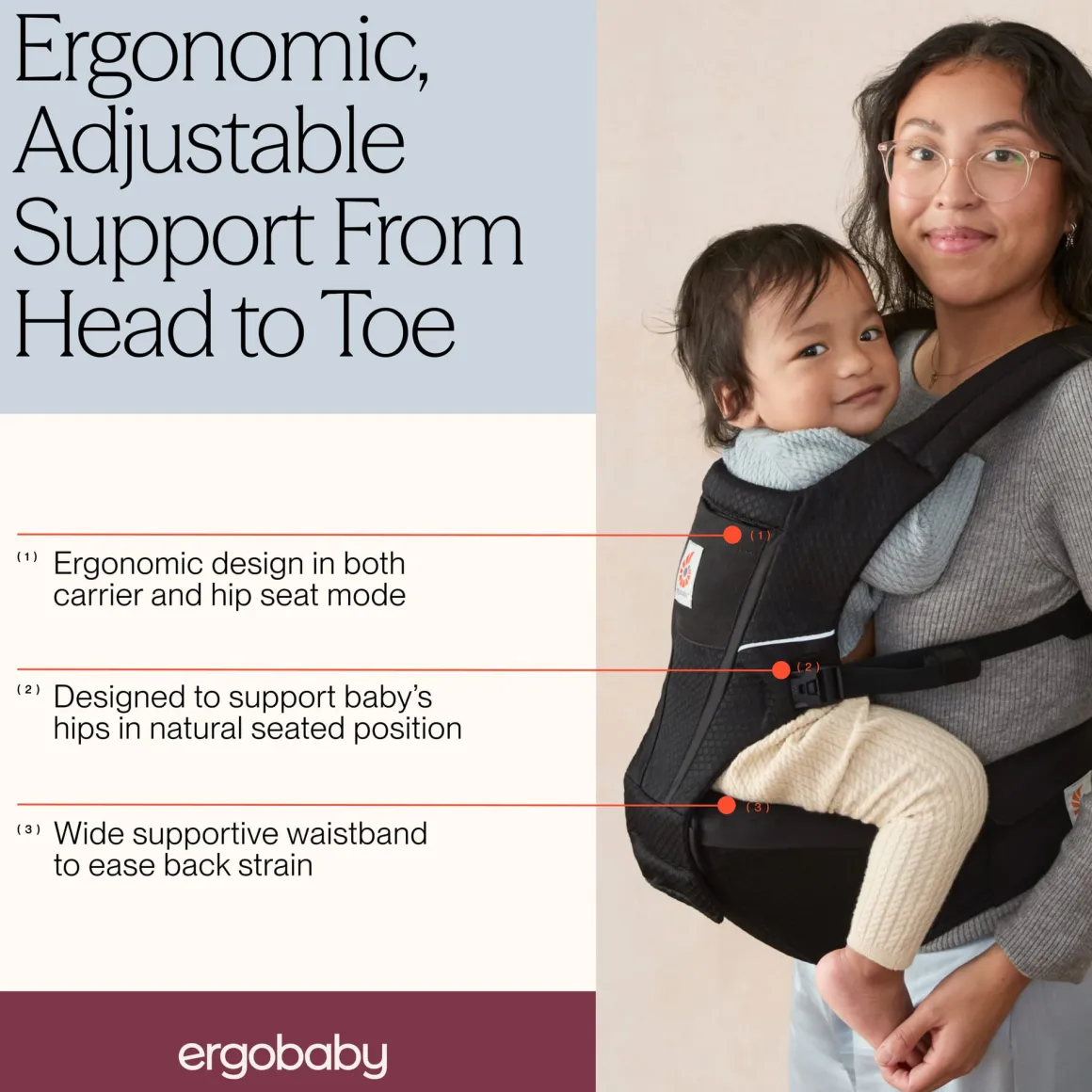Ergobaby Alta Hip Seat Mesh Baby Carrier - Onyx Black