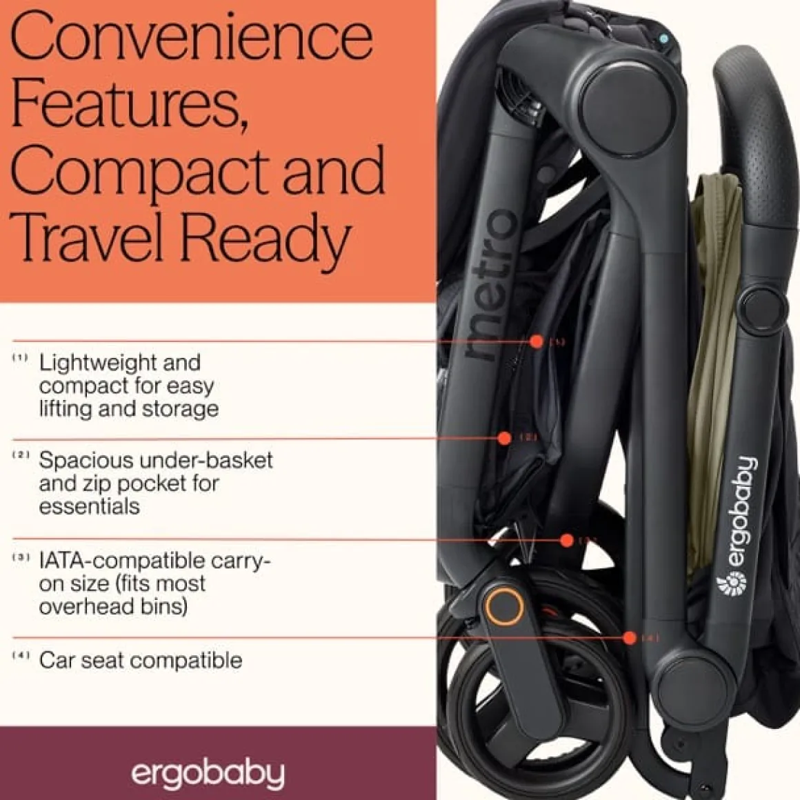 Ergobaby Metro 3 Compact City Stroller - Soft Olive