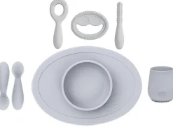 EZPZ Infant Bundle - First Foods Set + Oral Development Tools - Pewter
