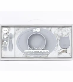 EZPZ Infant Bundle - First Foods Set + Oral Development Tools - Pewter