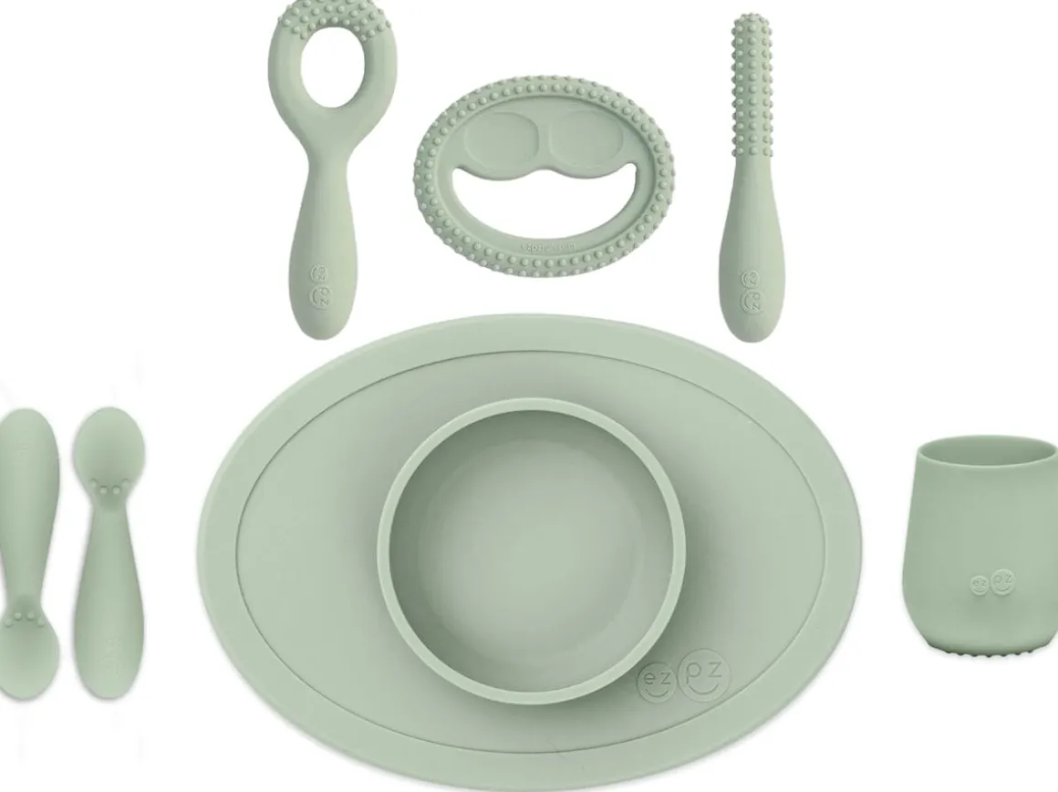 EZPZ Infant Bundle - First Foods Set + Oral Development Tools - Sage