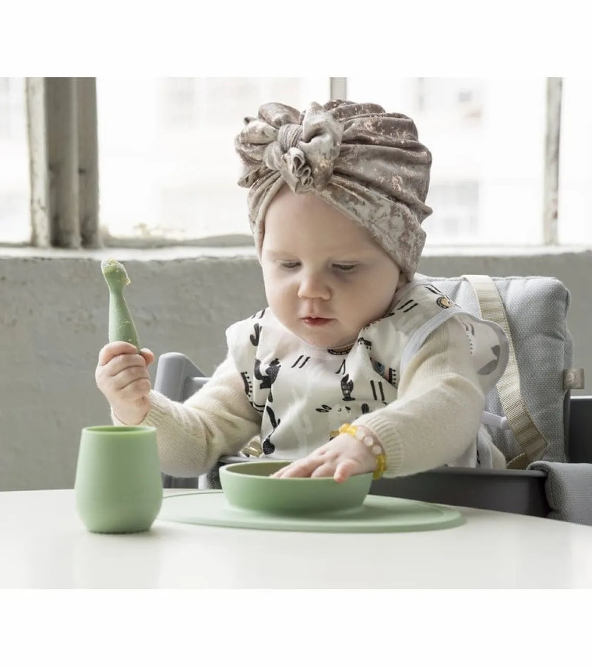 EZPZ Infant Bundle - First Foods Set + Oral Development Tools - Sage