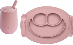 EZPZ Toddler Bundle - Mini Feeding Set + Mini Cup and Straw Training System - Blush