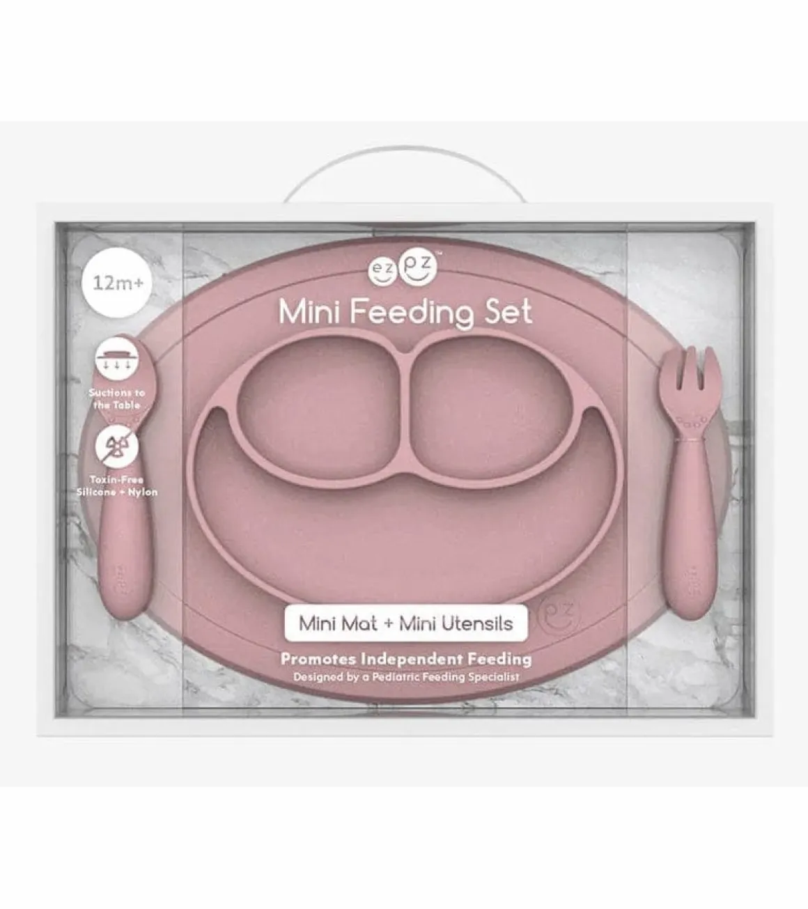 EZPZ Toddler Bundle - Mini Feeding Set + Mini Cup and Straw Training System - Blush