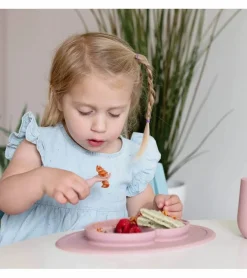 EZPZ Toddler Bundle - Mini Feeding Set + Mini Cup and Straw Training System - Blush