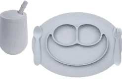 EZPZ Toddler Bundle - Mini Feeding Set + Mini Cup and Straw Training System - Pewter