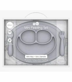 EZPZ Toddler Bundle - Mini Feeding Set + Mini Cup and Straw Training System - Pewter