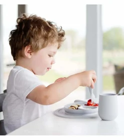 EZPZ Toddler Bundle - Mini Feeding Set + Mini Cup and Straw Training System - Pewter