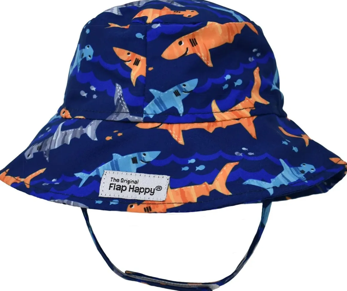Flap Happy UPF50+ Bucket Sun Hat, X-Small (0-3m) - Artsy Sharks