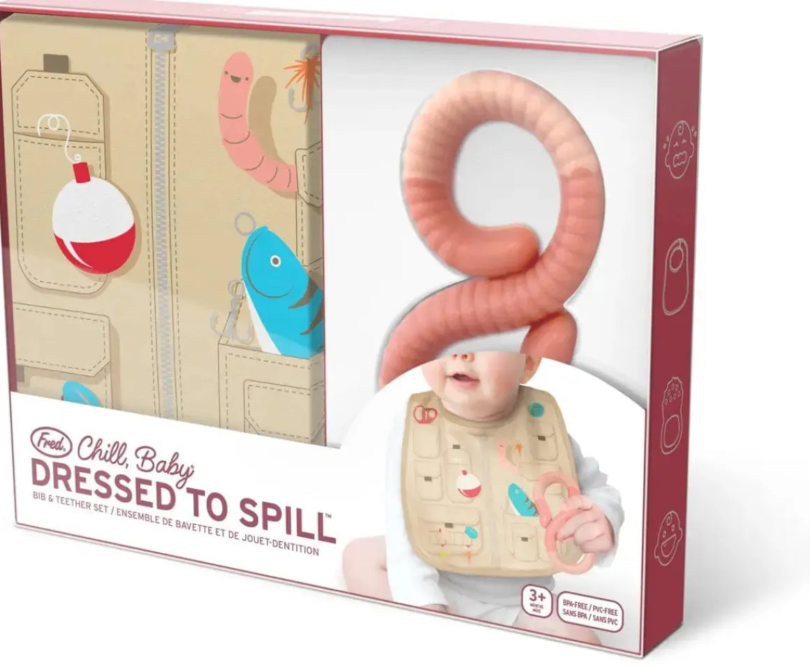 Fred & Friends Chill Baby Dressed To Spill Bib & Teether Set - Fisherman