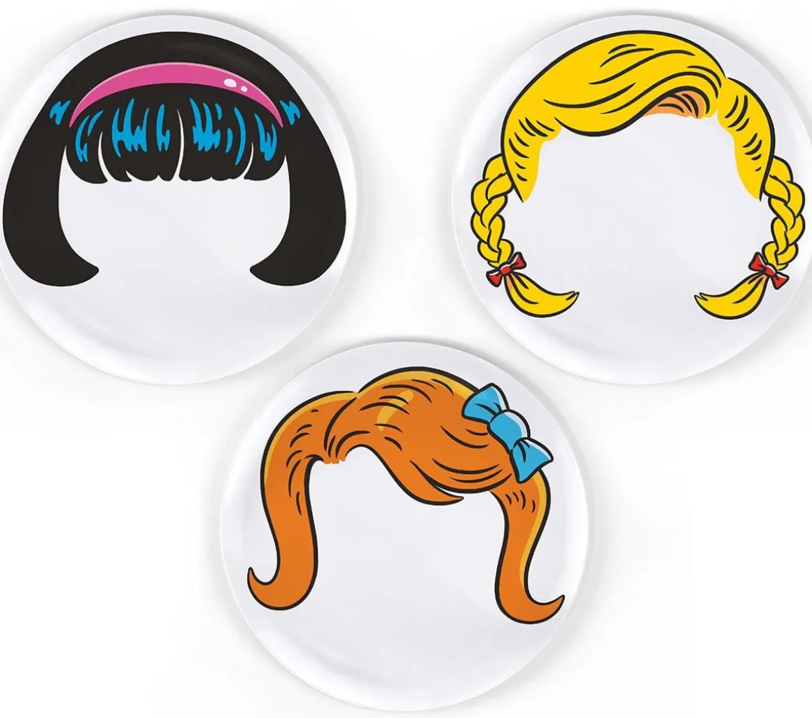 Fred & Friends Girl's Hairstyle Dinner Plates, Set of 3