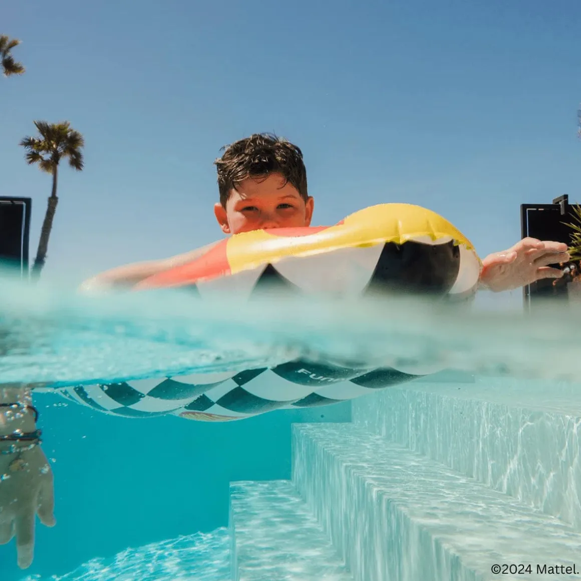 FUNBOY X Hot Wheels Checkered Flame Reversible Surfboard Pool Float