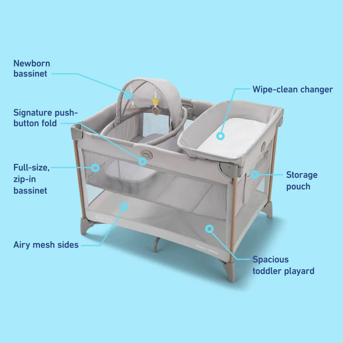 Graco Pack 'n Play Care Suite Bassinet Lux Playard - Sky