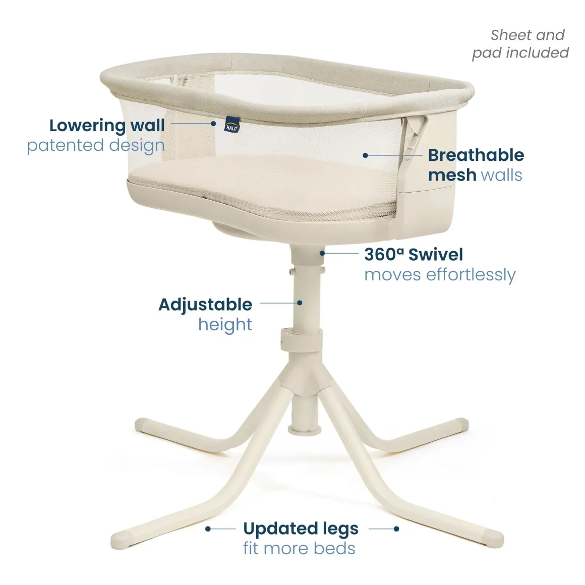 HALO BassiNest Swivel Sleeper 4.0 Air with Dreamweave Breathable Pad - Oat