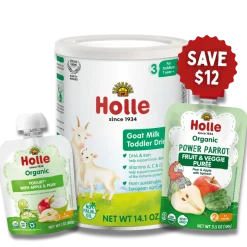 Holle Goat & Greens Variety Bundle: Goat Milk, Power Parrot, Apple & Pear Yogurt