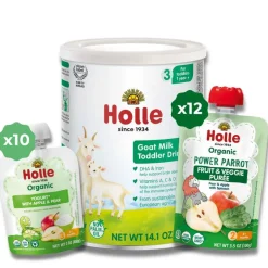Holle Goat & Greens Variety Bundle: Goat Milk, Power Parrot, Apple & Pear Yogurt