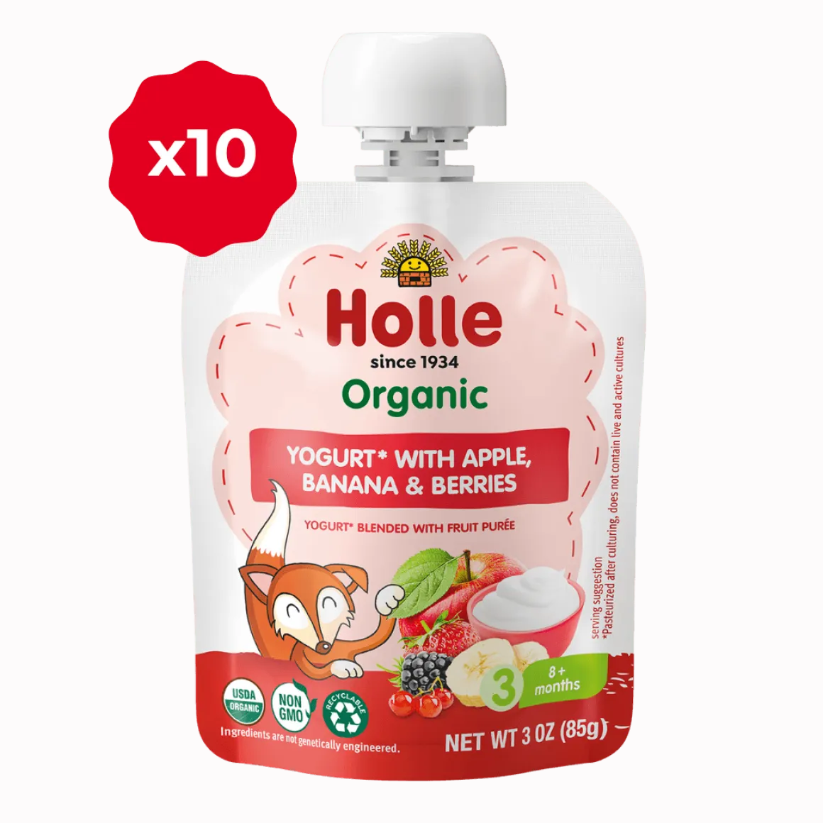 Holle Organic Apple, Banana & Berries Yogurt Pouches