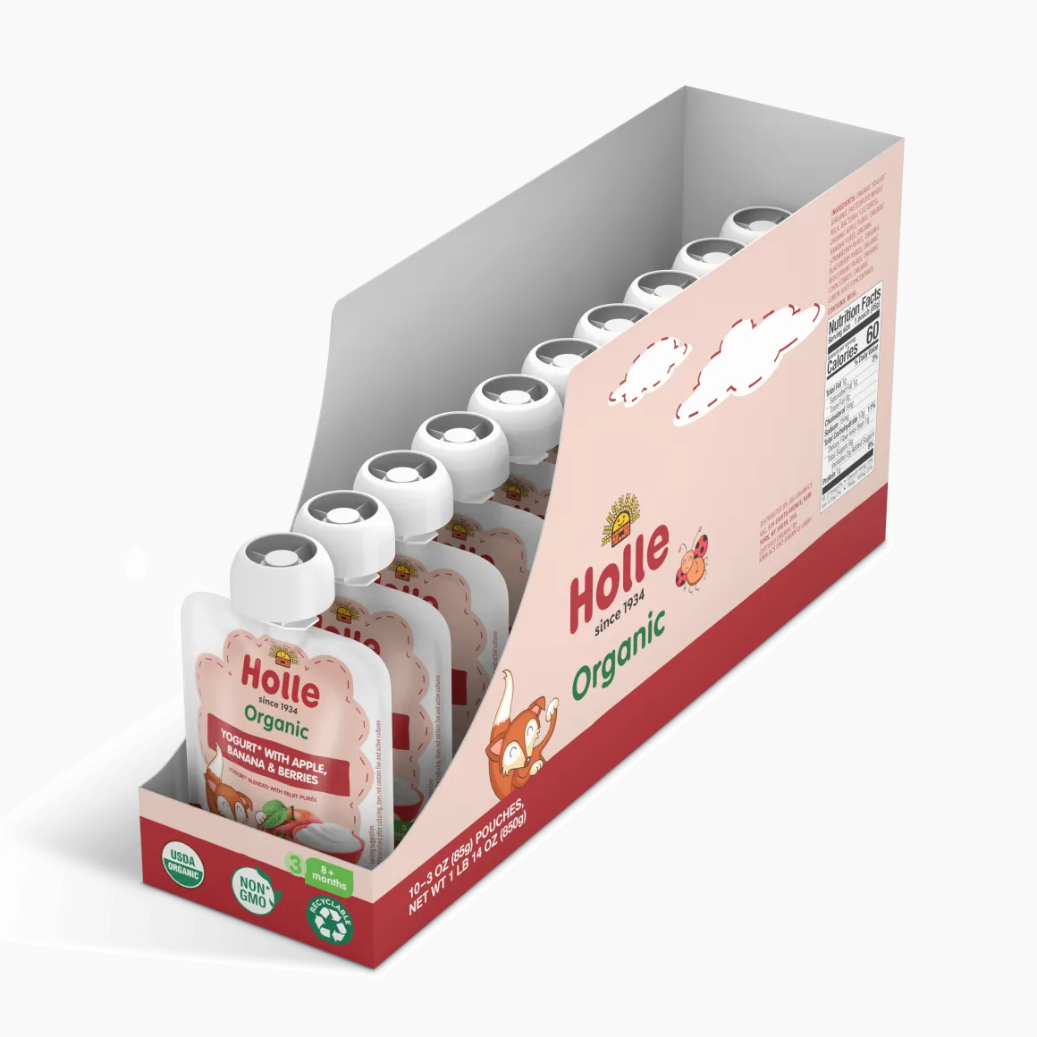 Holle Organic Apple, Banana & Berries Yogurt Pouches