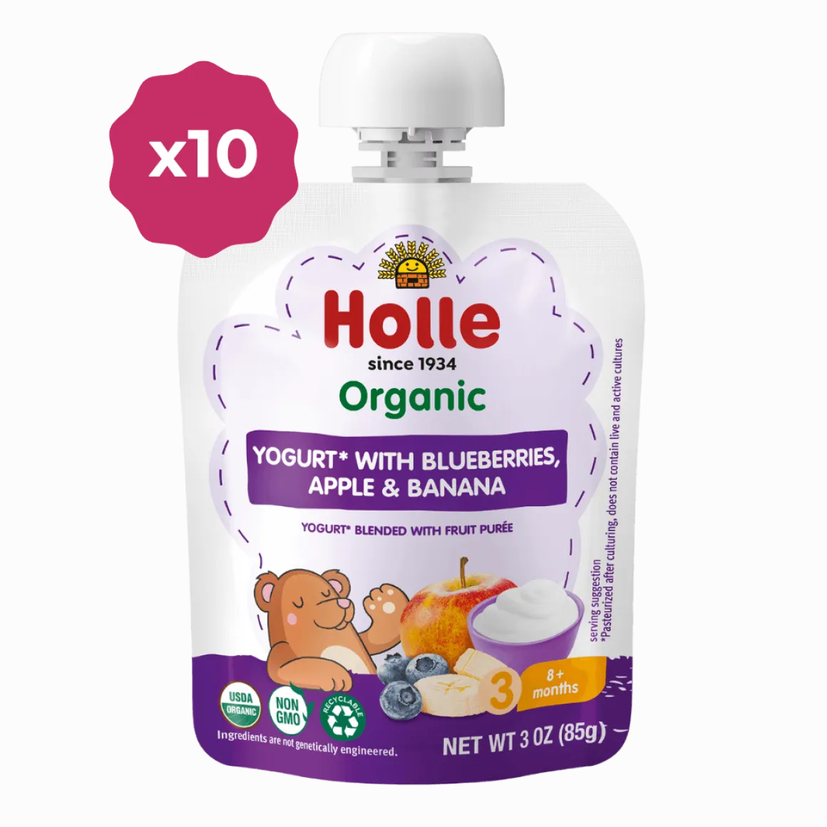 Holle Organic Blueberries, Apple & Banana Yogurt Pouches