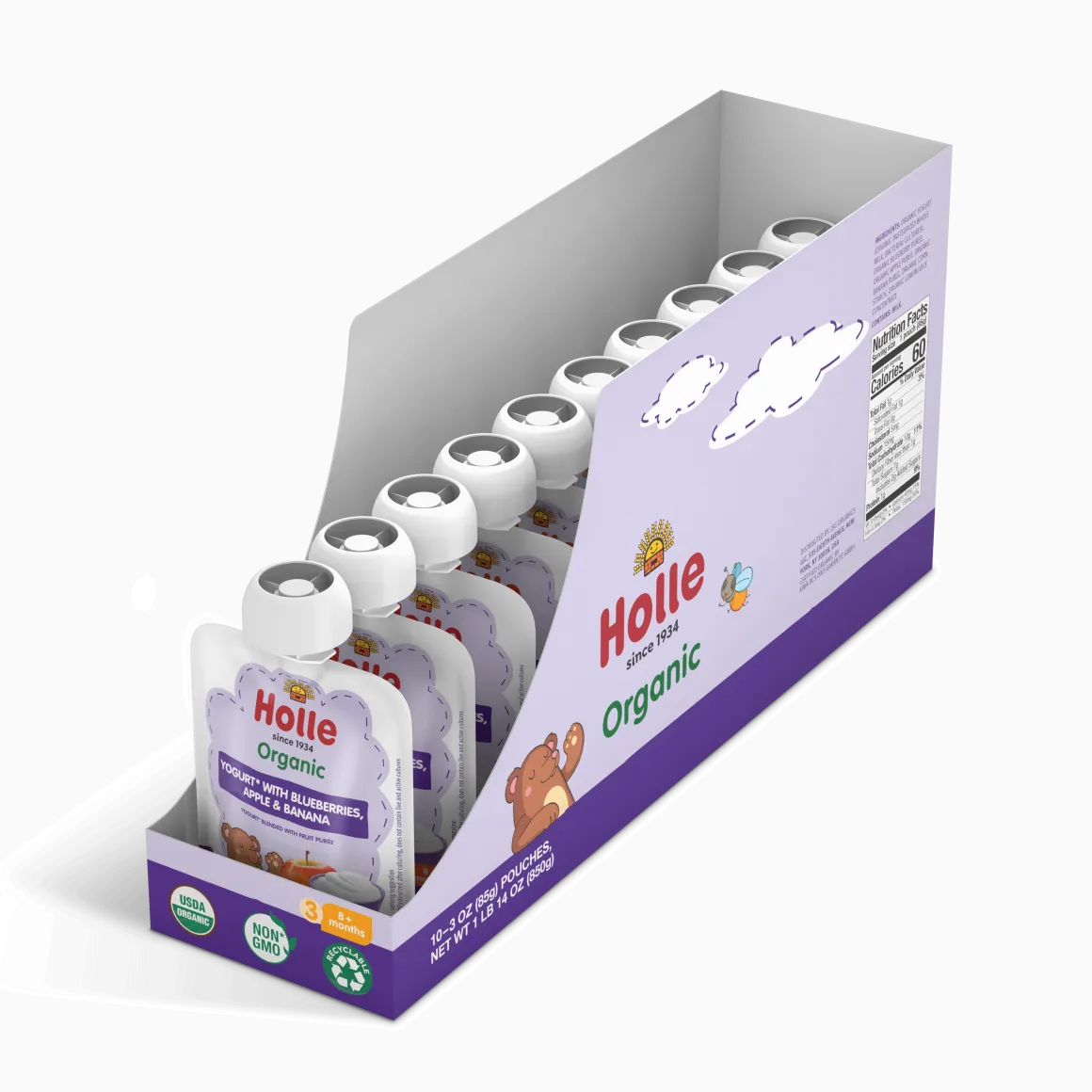 Holle Organic Blueberries, Apple & Banana Yogurt Pouches