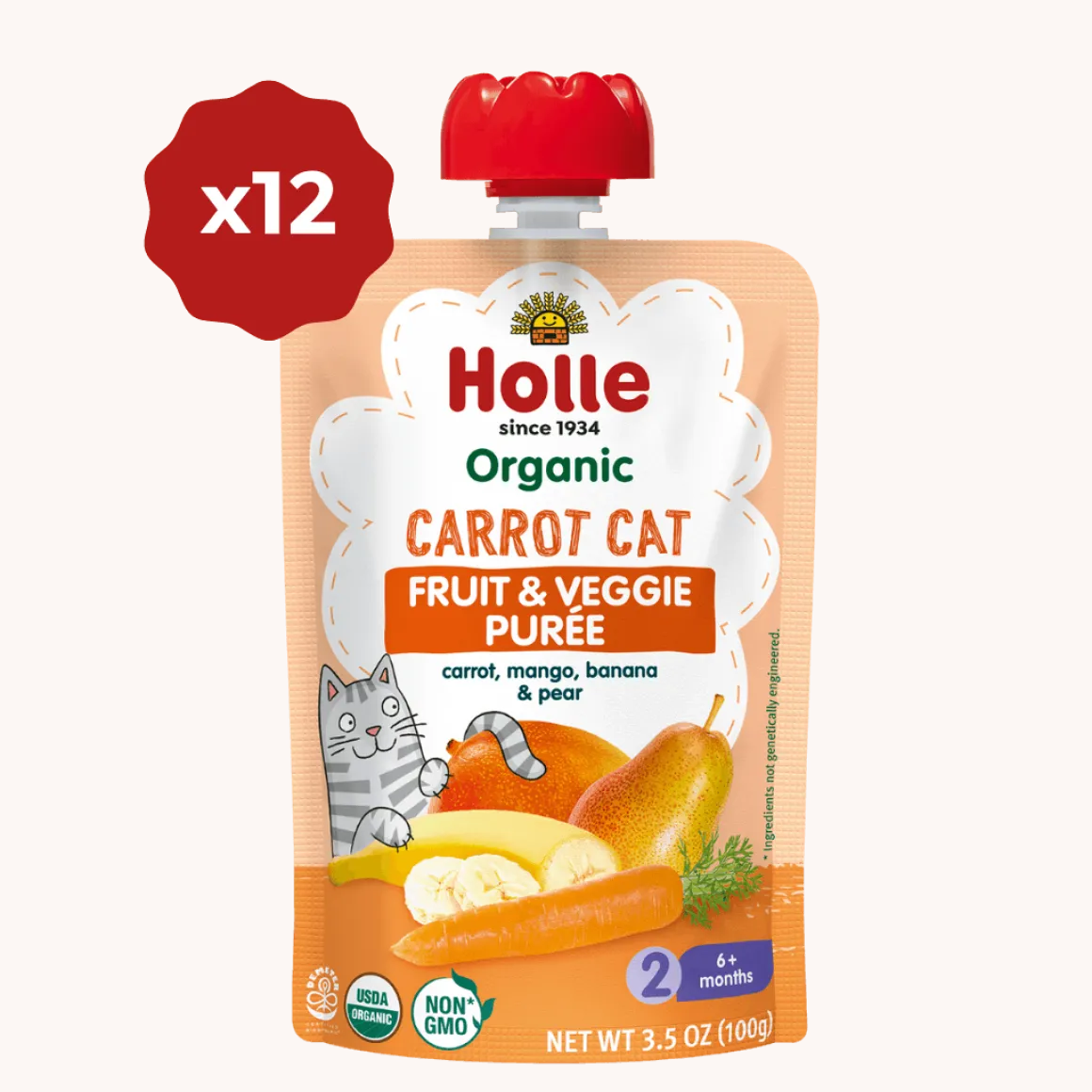 Holle Organic Carrot Cat Fruit & Veggie Purée