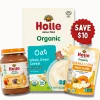 Holle Starting Solids Variety Bundle: Apple & Plum Jars, Oat Cereal, Banana Llama