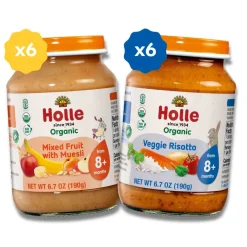 Holle Sweet & Savory Jars Bundle: Mixed Fruit w/ Muesli Jars, Veggie Risotto Jars