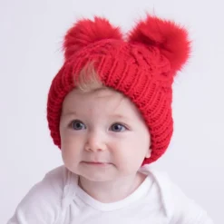 Huggalugs Fluffer Beanie Hat - Red, Medium (6-24 months)