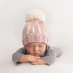 Huggalugs hi. Hand Knit Beanie Hat - Rosy, Small (0-6 months)