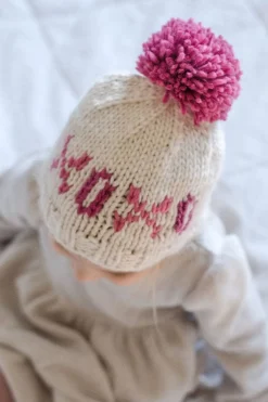 Huggalugs XOXO Valentine's Day Hand Knit Beanie Hat - Cream, Small (0-6 months)