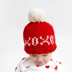 Huggalugs XOXO Valentine's Day Hand Knit Beanie Hat - Red, X-Small (Newborn)