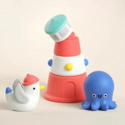 Itzy Ritzy Itzy Stack & Squirt Stackable Lighthouse & 2 Bath Squirters - Nautical