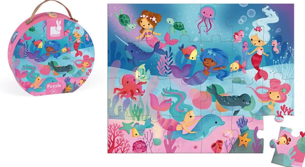 Janod Hat Box Puzzle - Mermaids (24 Pcs)